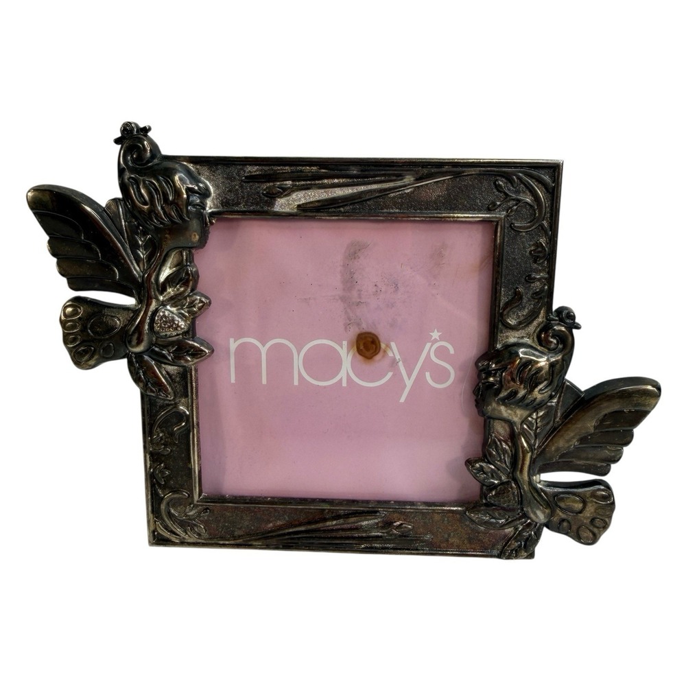 Vintage Pixie Fairy Macy's Picture Photo Frame Silver Free Standing Velvet Back